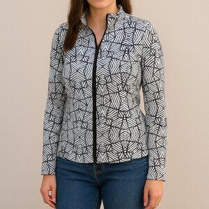 Carve Designs Womens Black White Long Sleeve Zip Up Jacket Small